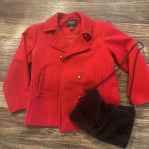 Girls Red wool blend Peacoat and Handwarmer size 7/8